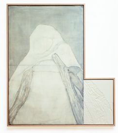 Rubber wing (2021) 83x73cm. Oil and isoparaffin on MDF, rubber carving